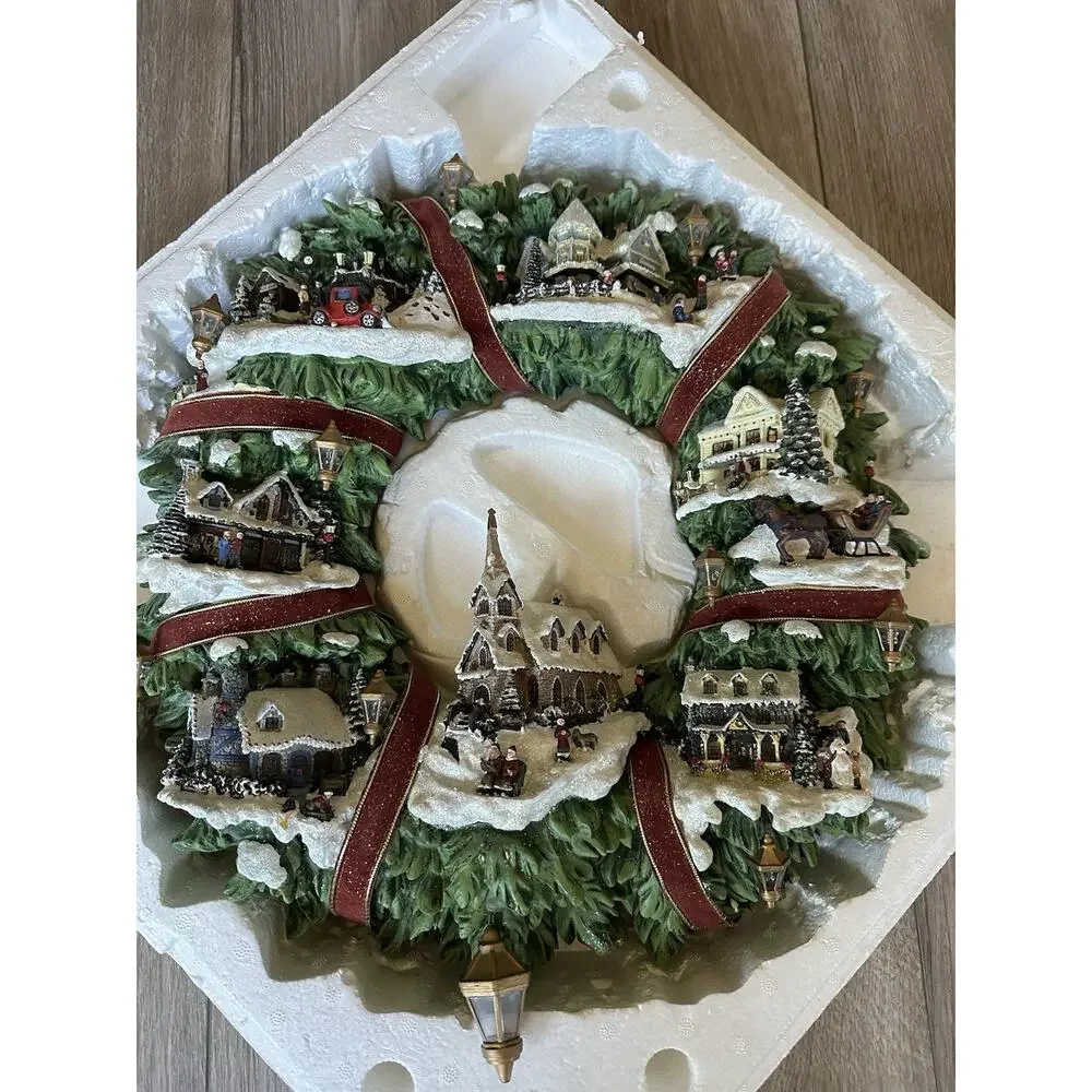Thomas Kinkade Christmas Village Wreath Hamilton Collection